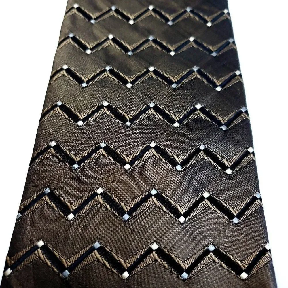 Stafford Executive Brown Beige Black Woven‎ Geometric Short Silk Tie
